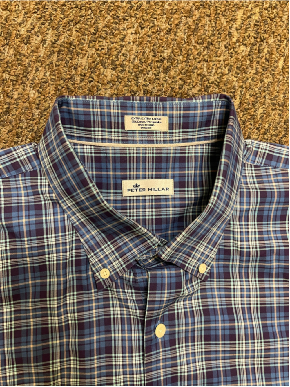 Men's Peter Millar Casual Button Down Shirt XXL Blue Plaid - Picture 4 of 4